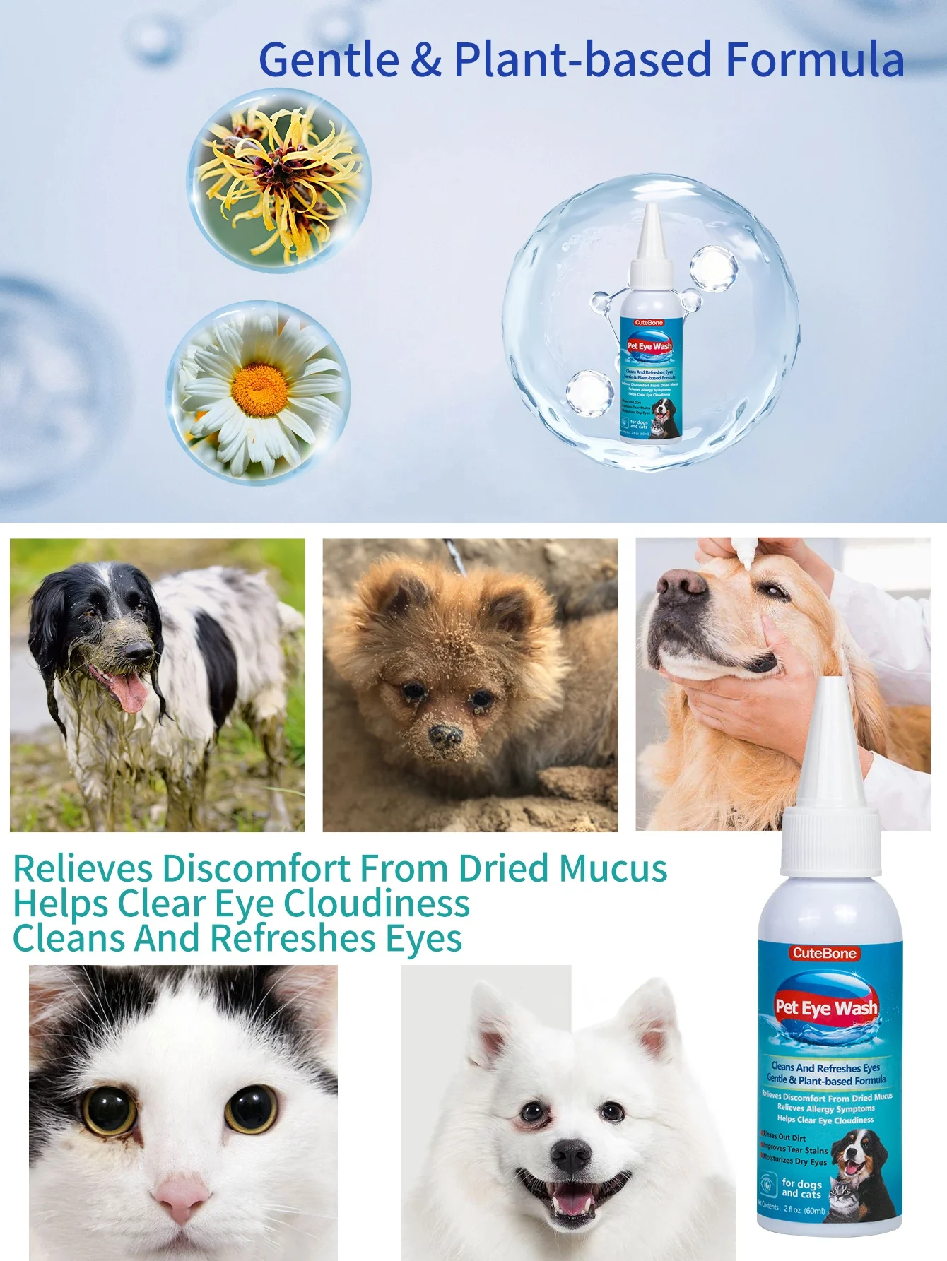 1pc Cat & Dog Eye Wash Drops Moisturizes Dry Eyes For Cats and Dogs