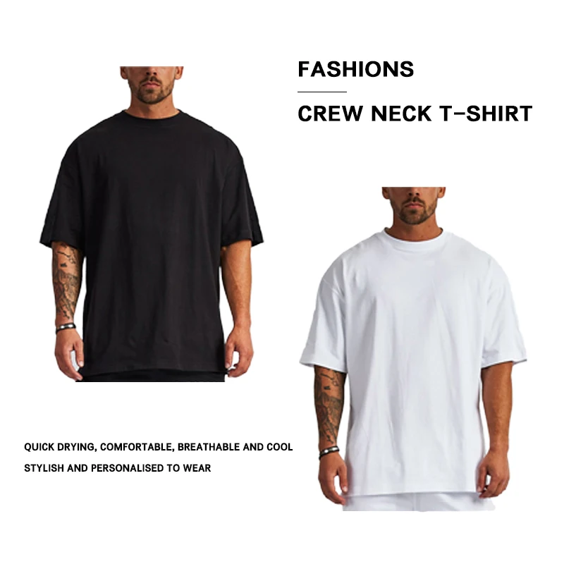 Summer 240GSM Pure Cotton Plus Size T-shirt Mens Casual Round Neck T-shirt Breathable High Quality Adult Quick Shipping OST