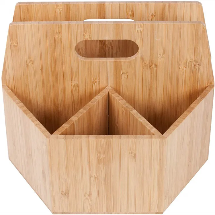 Portable desktop bamboo napkin holder with salt and pepper shakers caddy