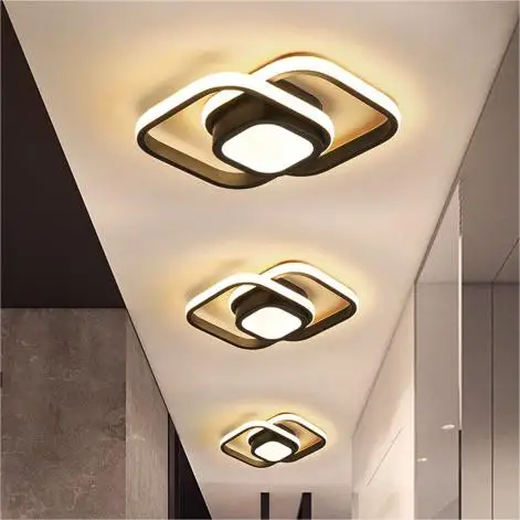 Creative Round Square Decor Led Ceiling Lights Living Room Bedroom Corridor Aisle Balcony Hallway Modern Acrylic Black Metal 90