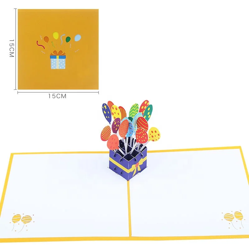 Customize Unique Fancy Balloons Color Mixing Funny Paper 3d Pop Up Greeting Card