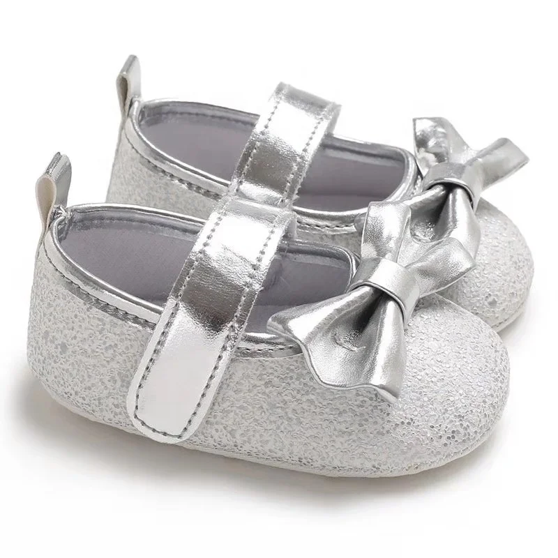 Cheap Soft Sole Toddler Dress Non Slip Infant Baby Girl Silver Shoes
