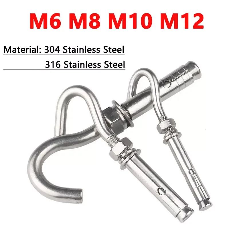 M6 M8 M10 M12 Expansion Hook 201/304 Stainless Steel Open Hook Screw Anchor Bolt