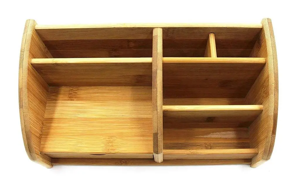 
Bamboo Desk Organizer Pen Holder Accessories Storage Caddy with 6 Compartments and Drawer 