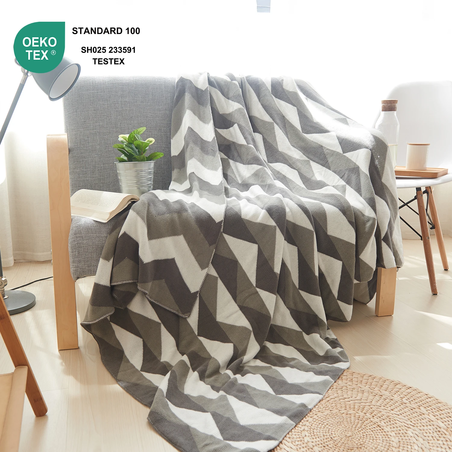 Home Decoration Bed Custom 100% Cotton Knitted Throw Blanket for sofa