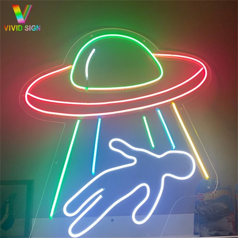Hot sell small neon light UFO creative kid bedroom alien space neon wall lamp