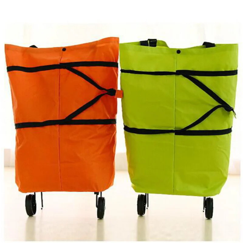 Wholesale Oxford Cloth Canvas Shopping Bag Grocery Trolley Tote Cart Folding Customized Logo Bags With 2 Wheels For Outdoor