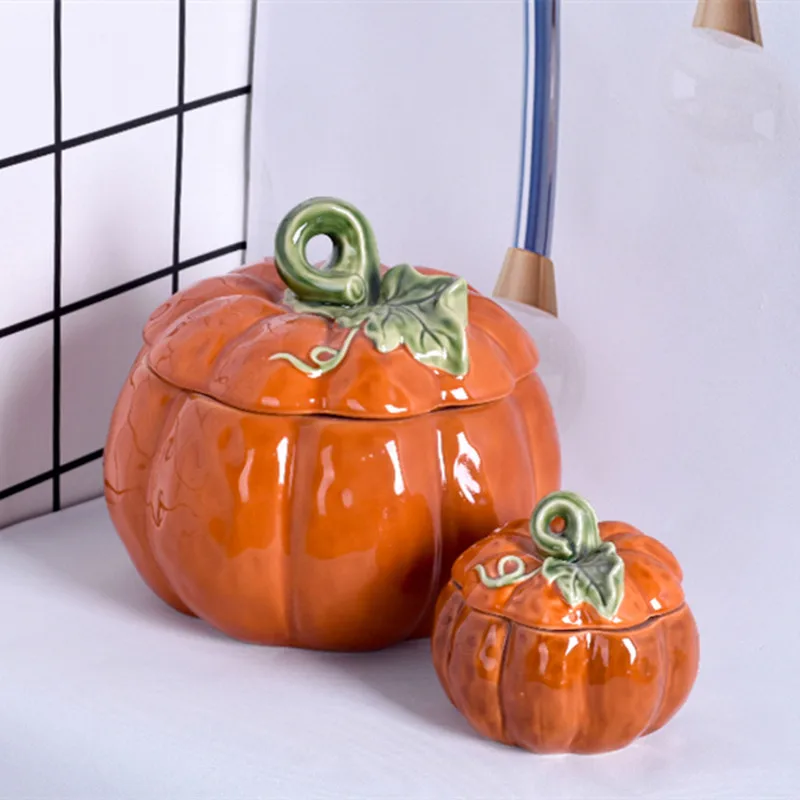 Home Decor Crafts Ornaments Lovely Ceramic Crafts Ceramic Pumpkin Halloween Pumpkin Plate And Jar