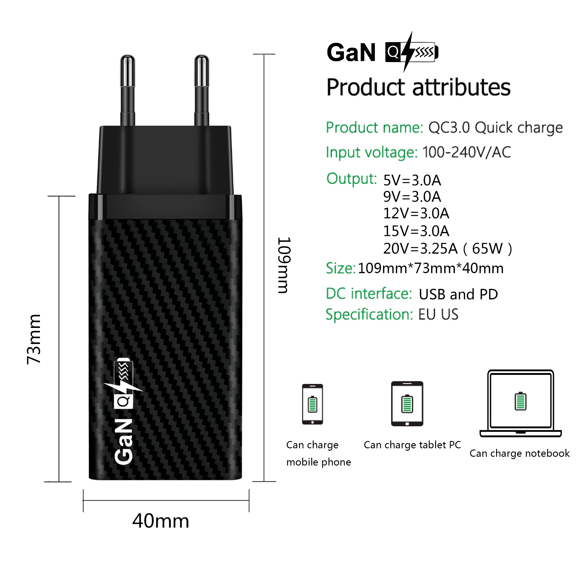 Multi-Protection High-Tech GaN 65W Charger PD pps GaN USB-C Charger for iPhone for Huawei for Samsung S23 Ultra.jpg