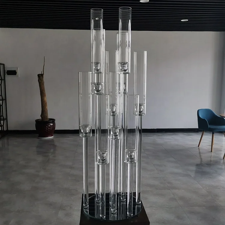 Новый Свадебный центральный элемент, высокие стеклянные трубки, подсвечник, хрустальный канделябр, настольные украшения на продажу