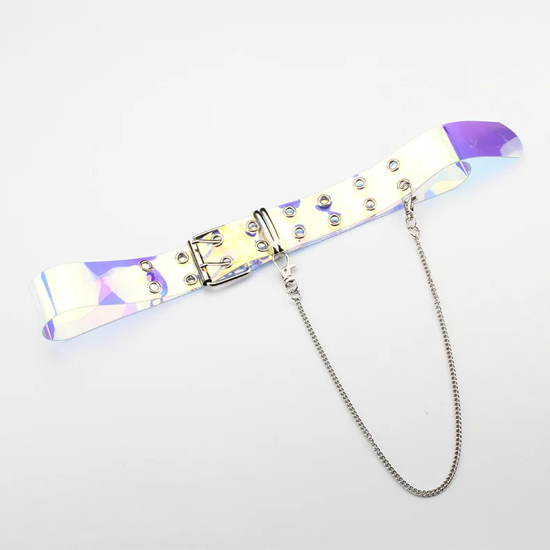 New Fashion iridescent transparent belt punk style chain decoration double row hole decorative PVC for