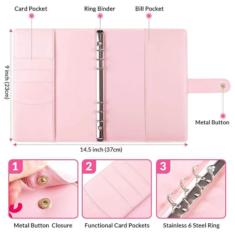 Wholesale Custom Logo Pu Leather 100 Days Book Envelope Savings Challenge 5050 Money Ring Budget Binder