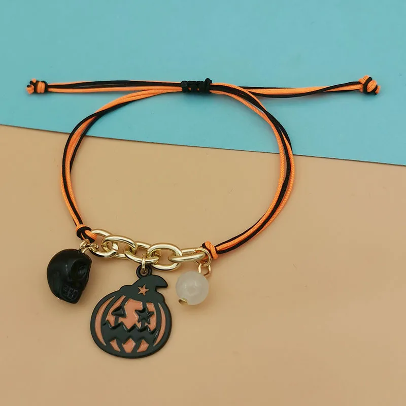 Halloween Handmade Woven Ghost Pumpkin Skeleton Halloween Bracelet  with Luminous bead for  gift cheapest price factory