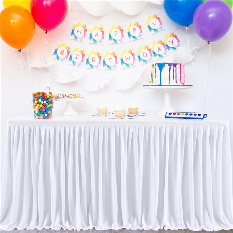 The table skirt designed with solid colored ruffles is suitable for hotel banquets birthdays outdoor wedding party decorations