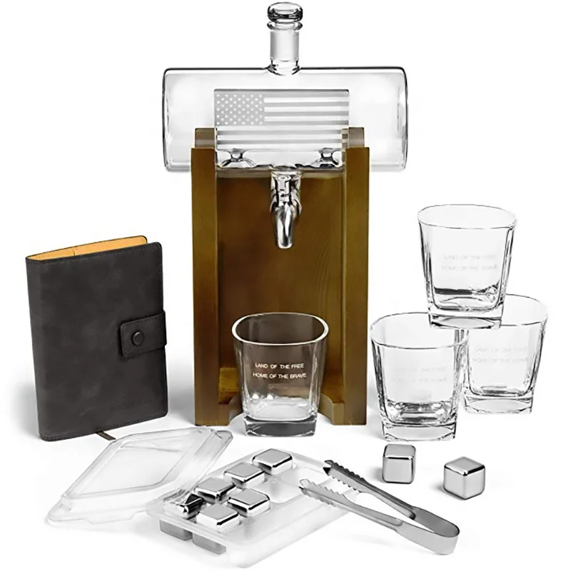 850 мл американский флаг прозрачный Ликер Вино Графин Подарочный набор с деревянной подставкой
