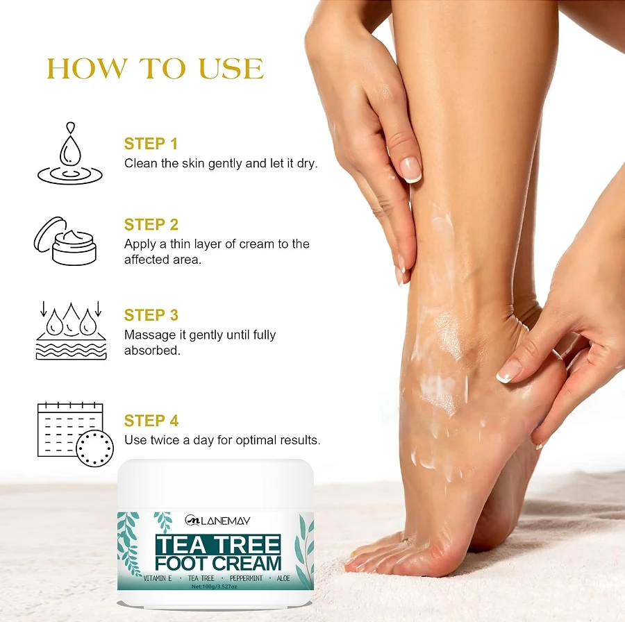 Private Label Tea Tree Oil Foot Cream Moisturizing Nourishing Anti-chipping Skin Care Callus Remover For Dry Cracked Skin
