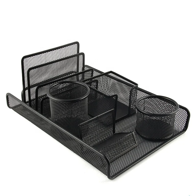 Hot Selling 6pcs Desk Organizer Set Metal Mesh Multi Function Pen Holder Desk Set