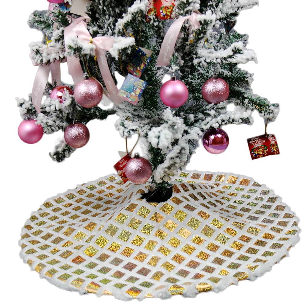 Custom Square Grid Printing Double-Layer Large Velvet Plush Christmas Tree Skirt Wholesale
