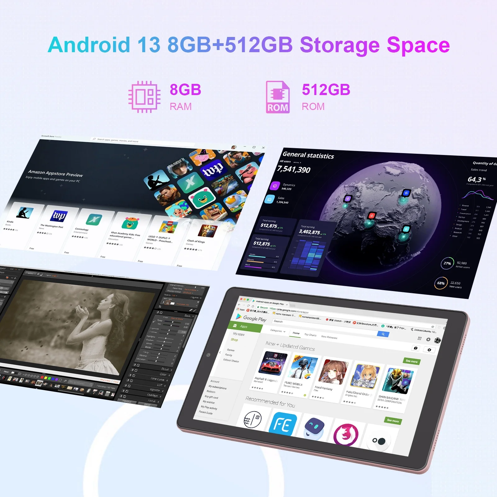 C idea завод 10 дюймов Android 13 планшетный ПК 800 * 1280HD IPS 8 ГБ + 512 г 8000 мАч с Sim для студентов (розовый)