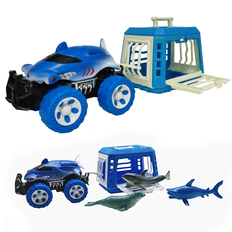 Simulation animals model inertia friction toy vehicle truck with cage
