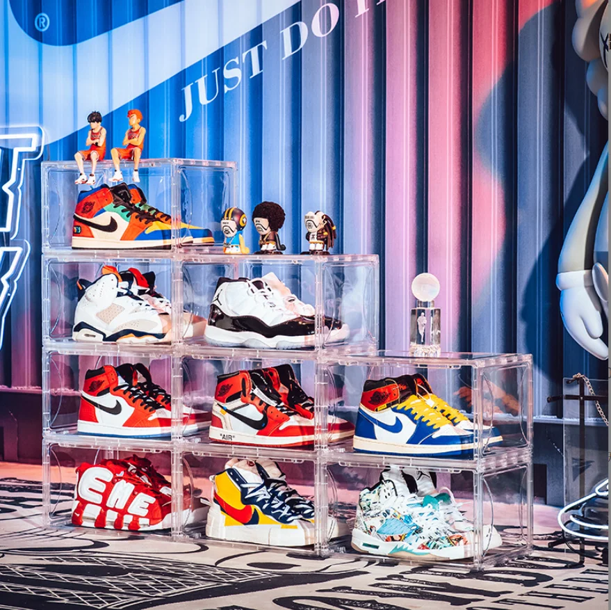 magnetic wholesale plastic transparent clear stackable 12 pack acrylic nike shoe storage box