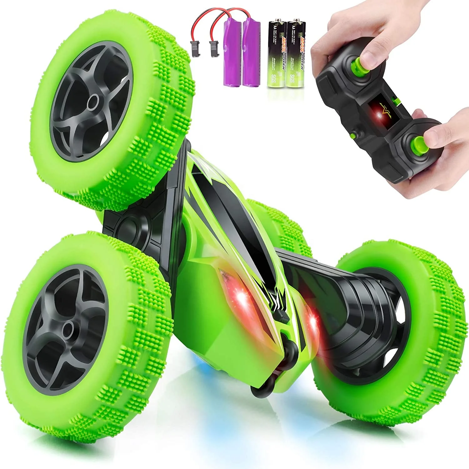 4WD 2.4Ghz Double Sided 360 Rotating RC Cars Stunt Car Toy with Headlights