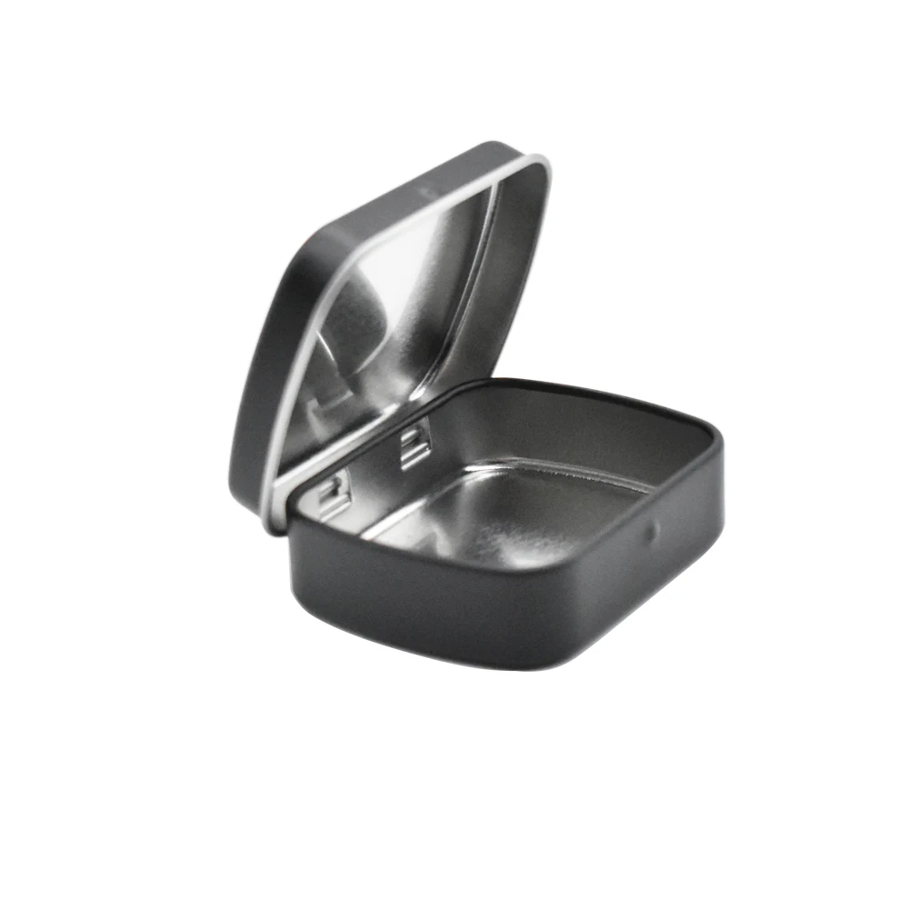 Low Moq Matte Black Mint Candy Hinged Tablet Storage Metal Containers Tin Box