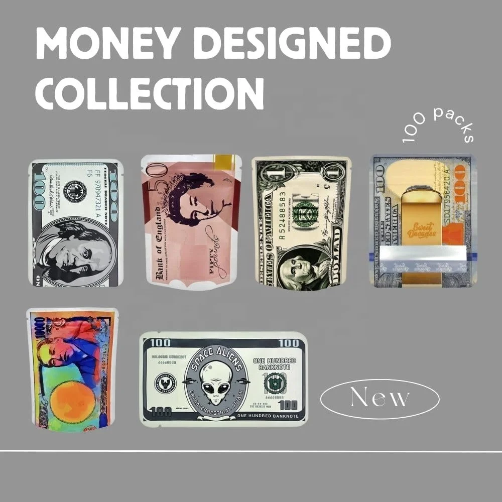 Custom Logo Dollar coin mylar bag Pouch Mylar Laser transparent Holographic Ziplock Bags custom assorted gummy packaging