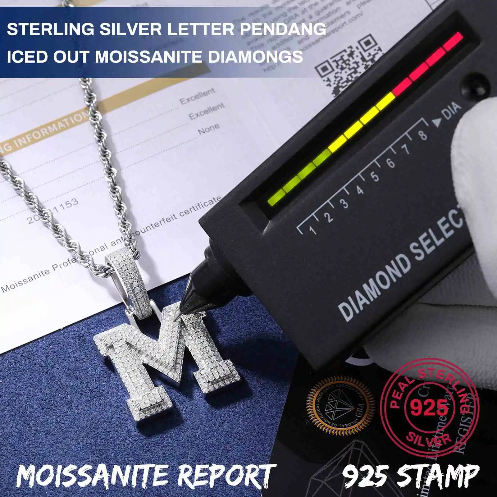 Wholesale Pass Diamond Tester Moissanite A-Z Initial Pendant 925 Sterling Silver Iced Out Jewelry Hip Hop Letter Pendant For Men