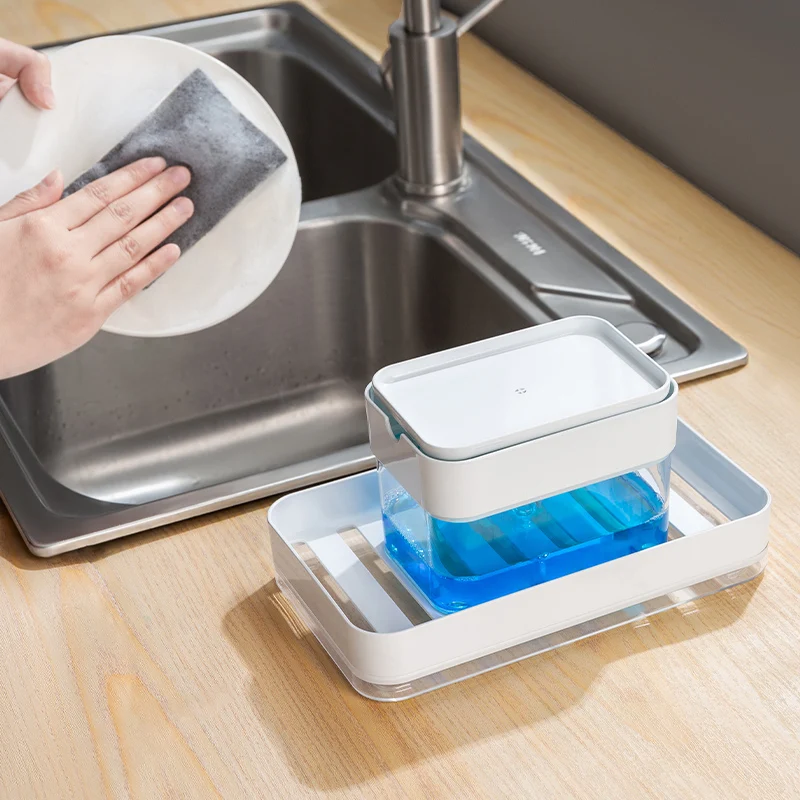Detergent Presser Cleaning Pot Brush Kitchen Type Automatic Liquid Filling Box Scouring Pad Dish Brush Pot Artifact Soap Box