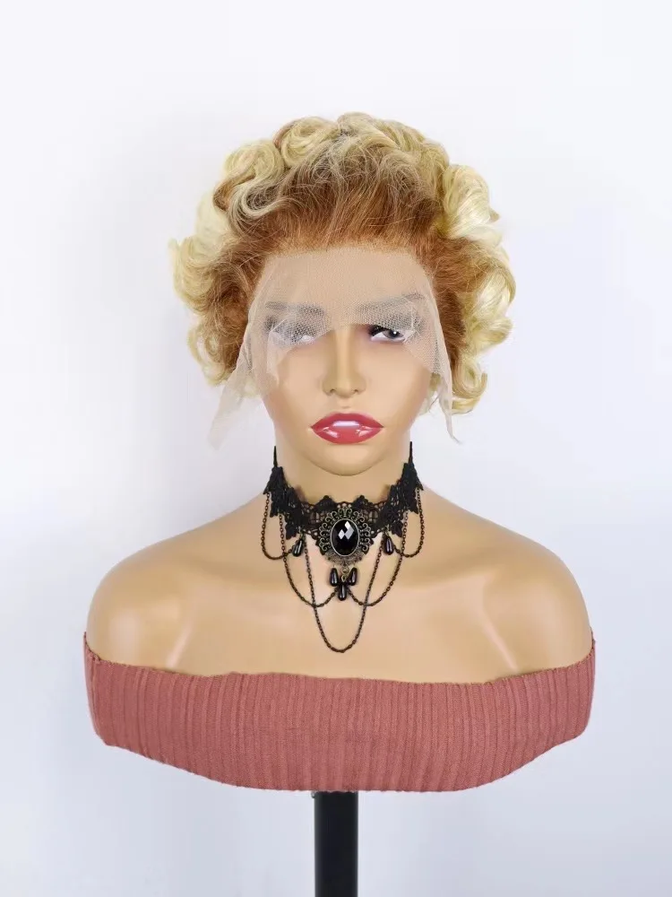 Wholesales Virgin Hair Super Double Drawn Pixie Cut Short Wigs, Human Hair 4T613 Blonde 13x4 Lace Frontal Pixie Wigs