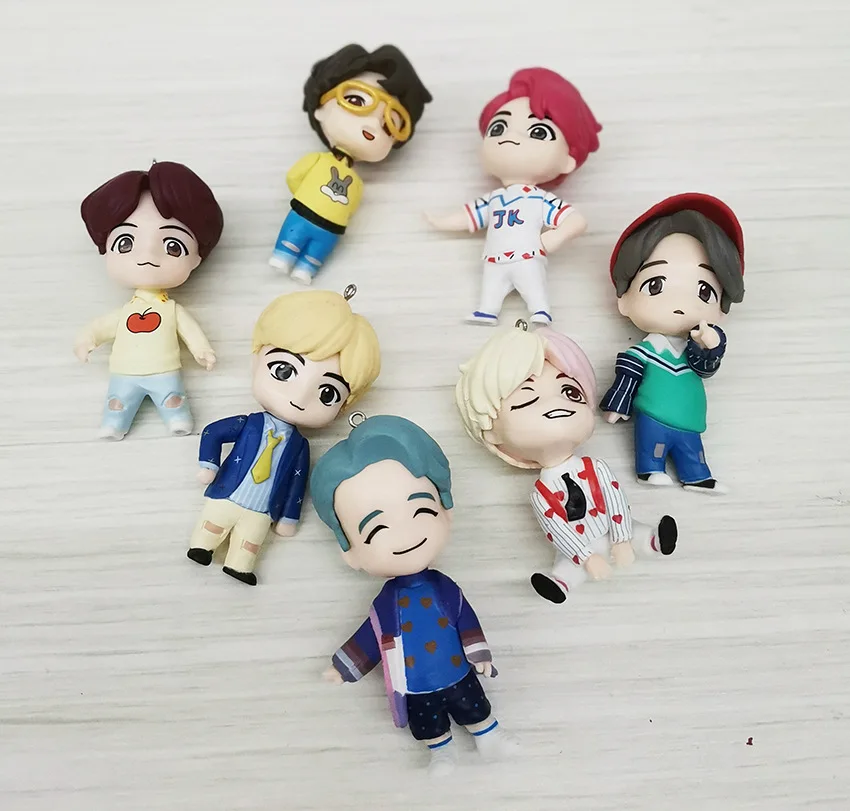 7 Styles Bangtan Boys Figure Toys keychain Korea KPOP Group Anime Figurine Model Decorations Cake Kids Gifts BT keychain