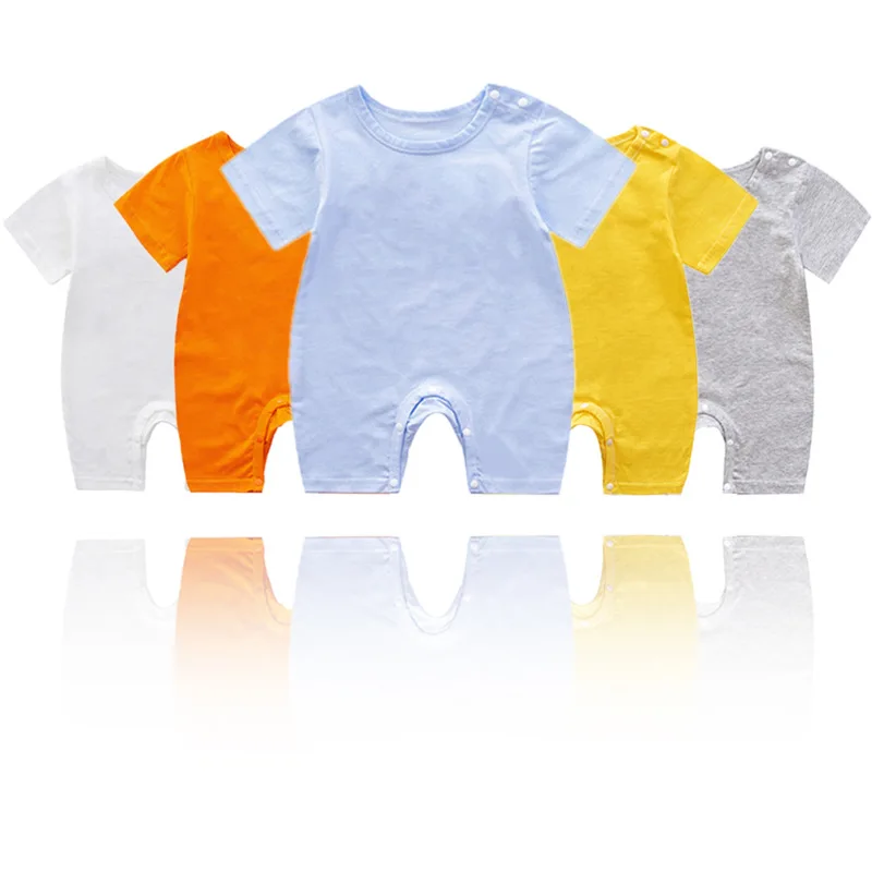 Baby summer dress newborn blank short-sleeved shirt pure cotton thin solid color crawling suit organic cotton baby onesie
