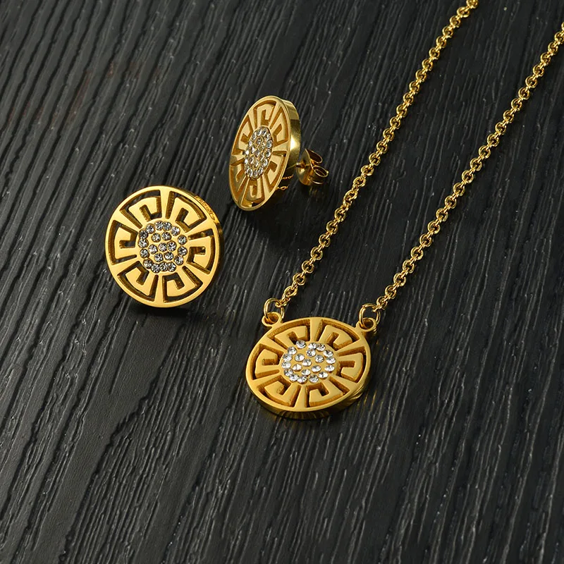 Оптовая продажа; Женские туфли серебристого цвета тотем ожерелье серьги наборы ювелирных украшений из нержавеющей стали с золотым покрытием Циркон Ювелирные