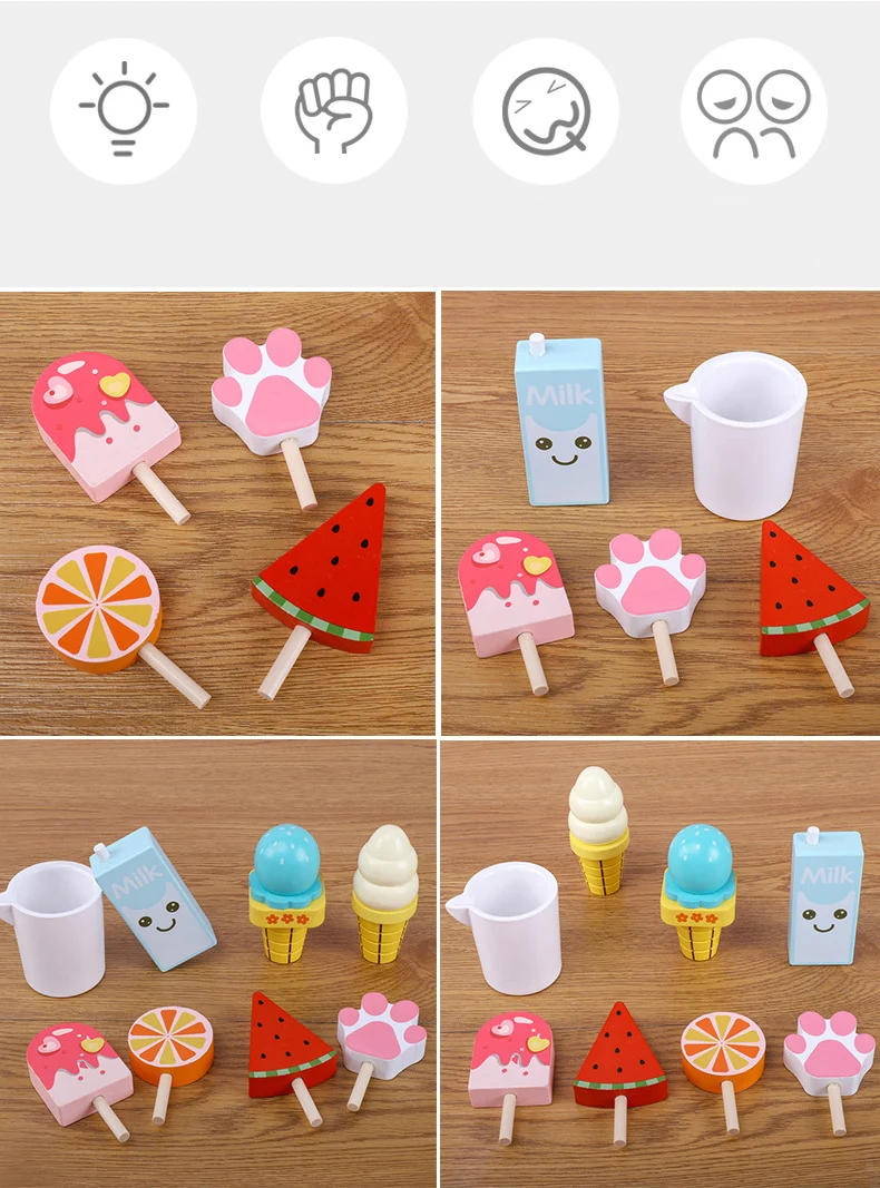 Kids wooden toy pretend ice cream toy for kids to play