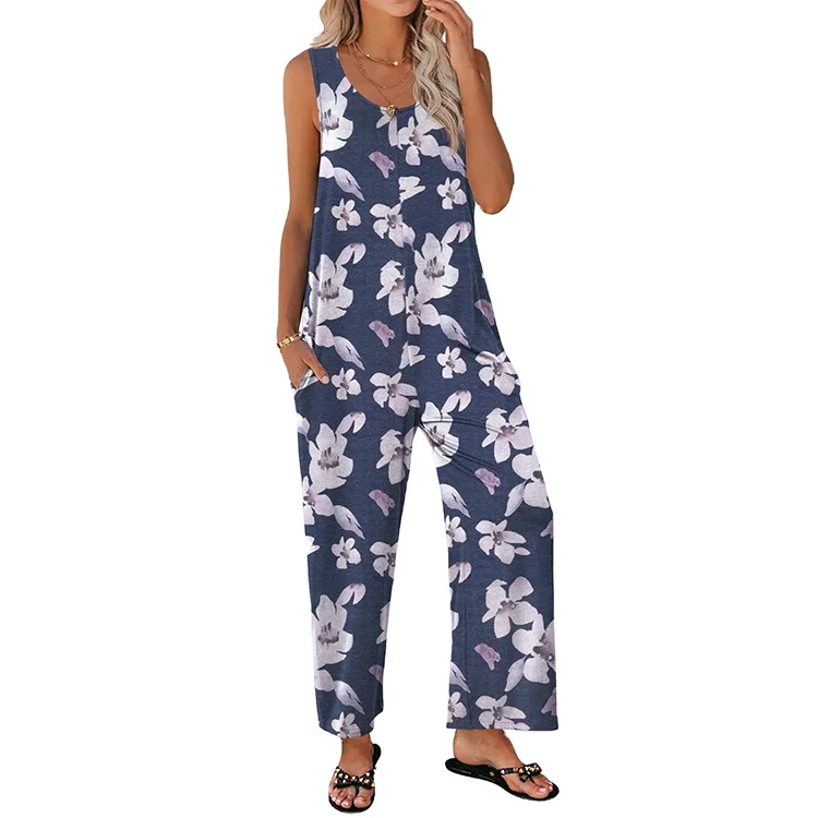 Customize  Fashion Jumpsuits One Piece Romper Long Pant Play suits Sling Jumpsuits Women Hawaiian Jumpsuit