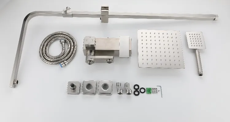 SUS 304 Stainless Steel Bathroom Square Shower Head and water tap sets for bathroom with easy square modern switch control