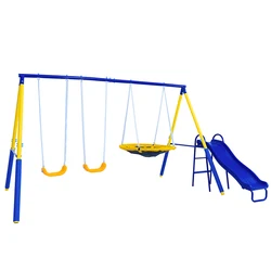 Strong Heavy Duty Children Slide Swing Stair Set With Seesaw Seat Playground Outdoor Swing Set