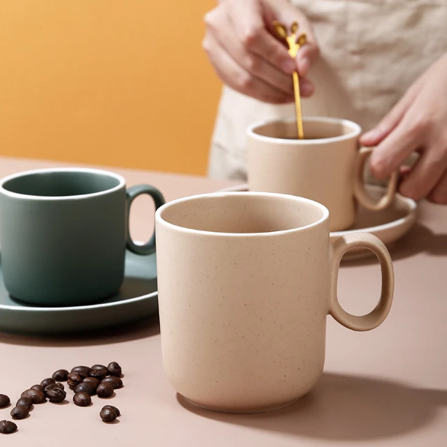 Factory Outlet 13oz Modern Ceramic Green Pink Speckled Coffee Cup with Saucer