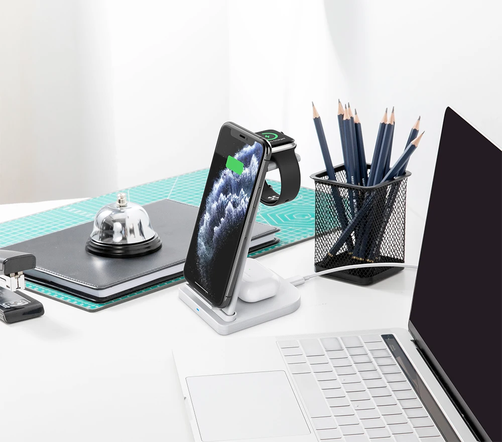  Зарядная Станция 3 в 1 QI Fast для Apple наушники часы беспроводная зарядная подставка док-станция iPhone
