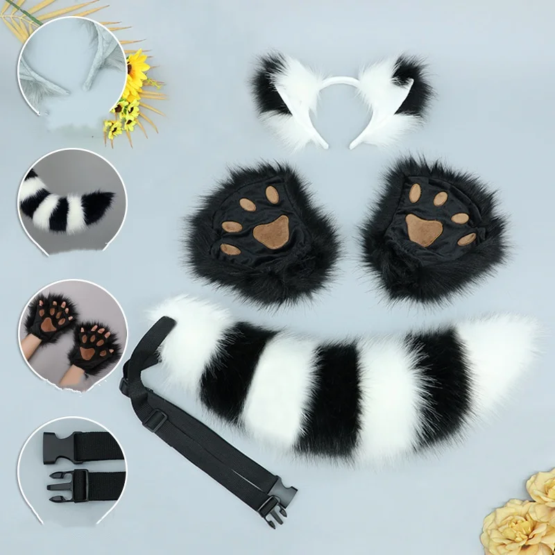 New arrivals cosplay accessories sweetheart headdress simulation fox ears hair bands tail animal fursuit set