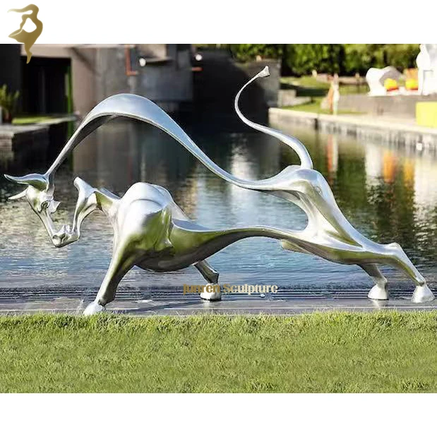 Large outdoor metal bull statue animal mirror polished stainless steel bull sculpture