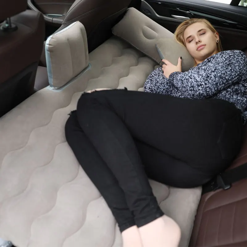 Customized Flocking Inflatable Car Mattress With Two Air Pillows Travel Camping Bed Portable Back Seat Car Air Mattress