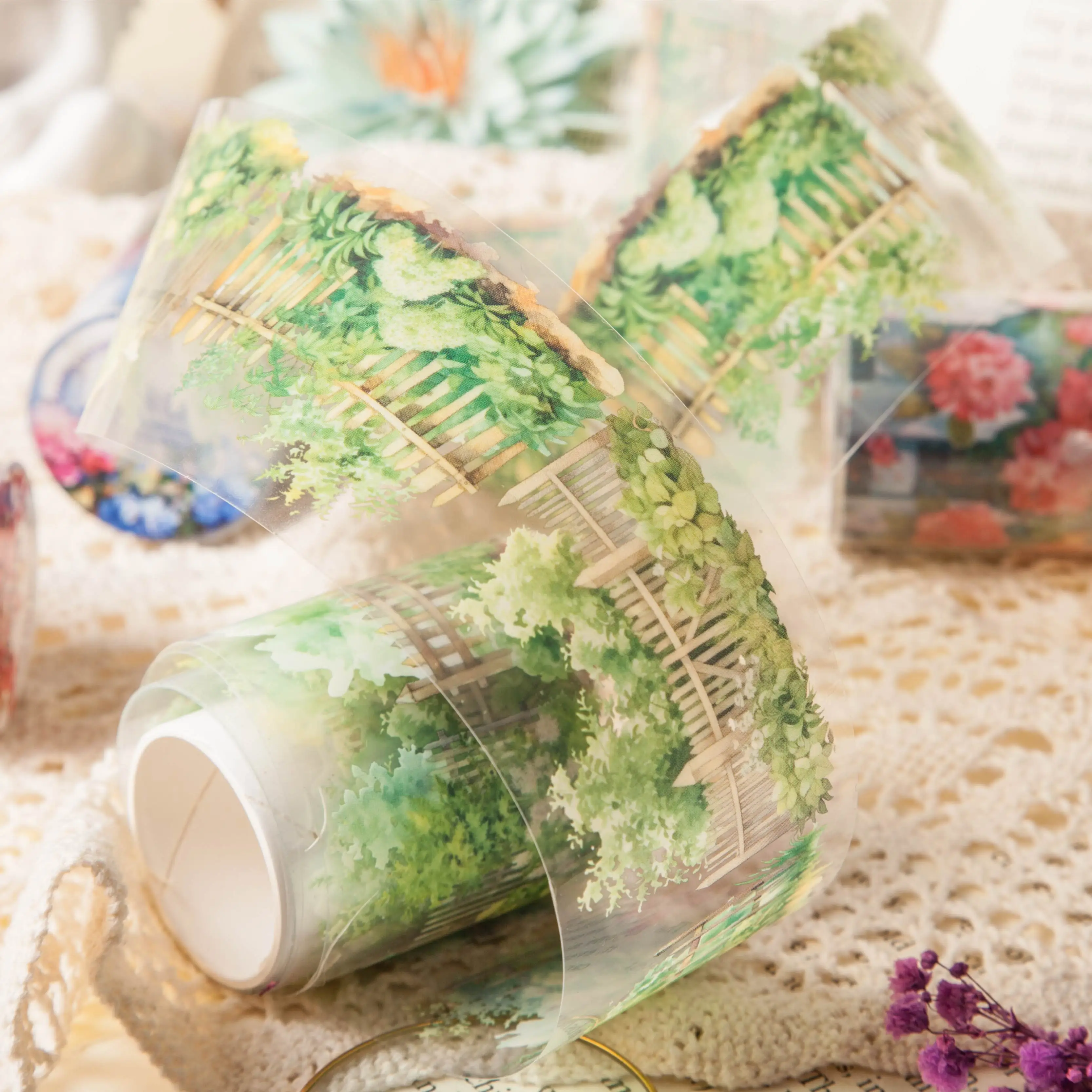 PET Tape Fence Plants Series Junk Journal Decoration Scrapbook Tape for DIY Kraft Custom Tape Mr. Paper1 Roll / Set