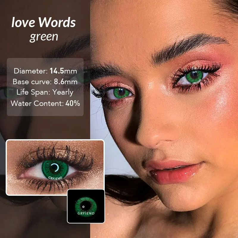 Любовь слова Qa02 14,5 мм зеленый цвет линзы контактные натуральные контактные линзы для контакта ежегодные цветные оптовые продажи Soflens