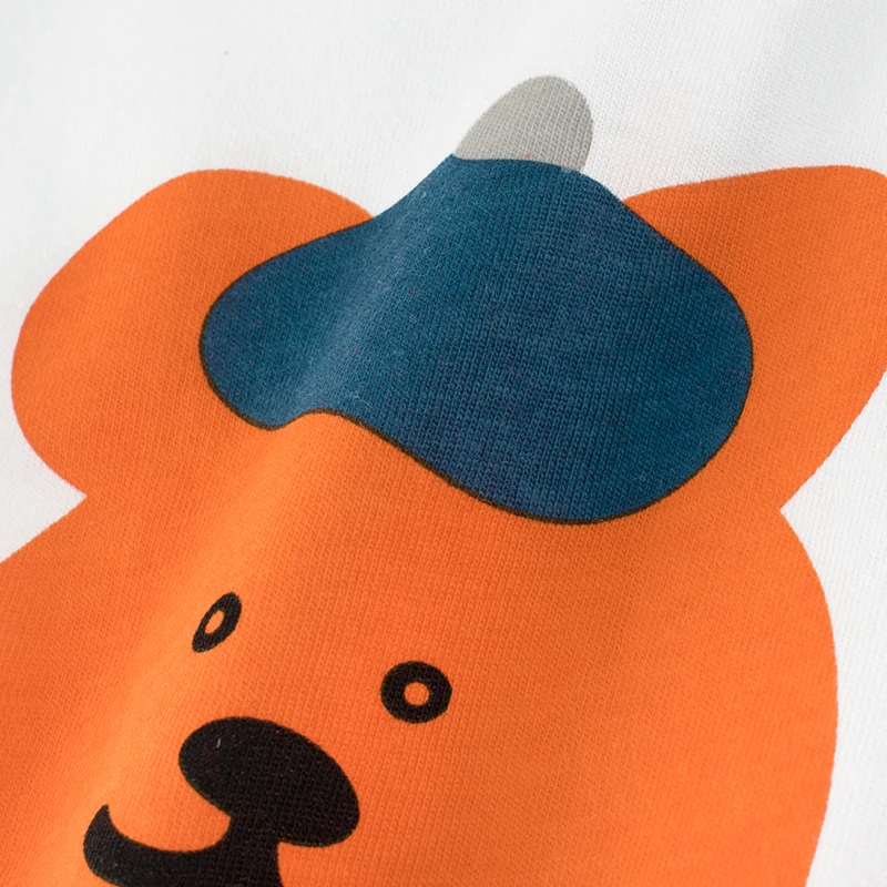 Fashion 2021 Summer Tomato Red Color Bear Printed Kids Girl Cotton T Shirt