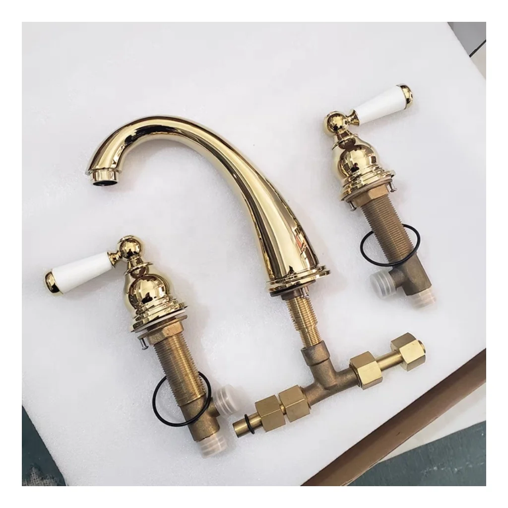 High Quality Brass 3 Holes Basin Faucets Basin Mixer Taps Traditional European Style Antique Faucet with Dual Handle for Hotels