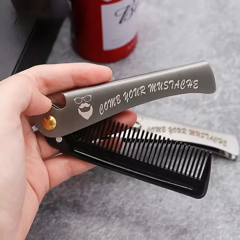 Wholesale Metal Foldable Beard Comb Travel Pocket Clip Stainless Steel For Men Grooming Hair Moustache Beard Comb