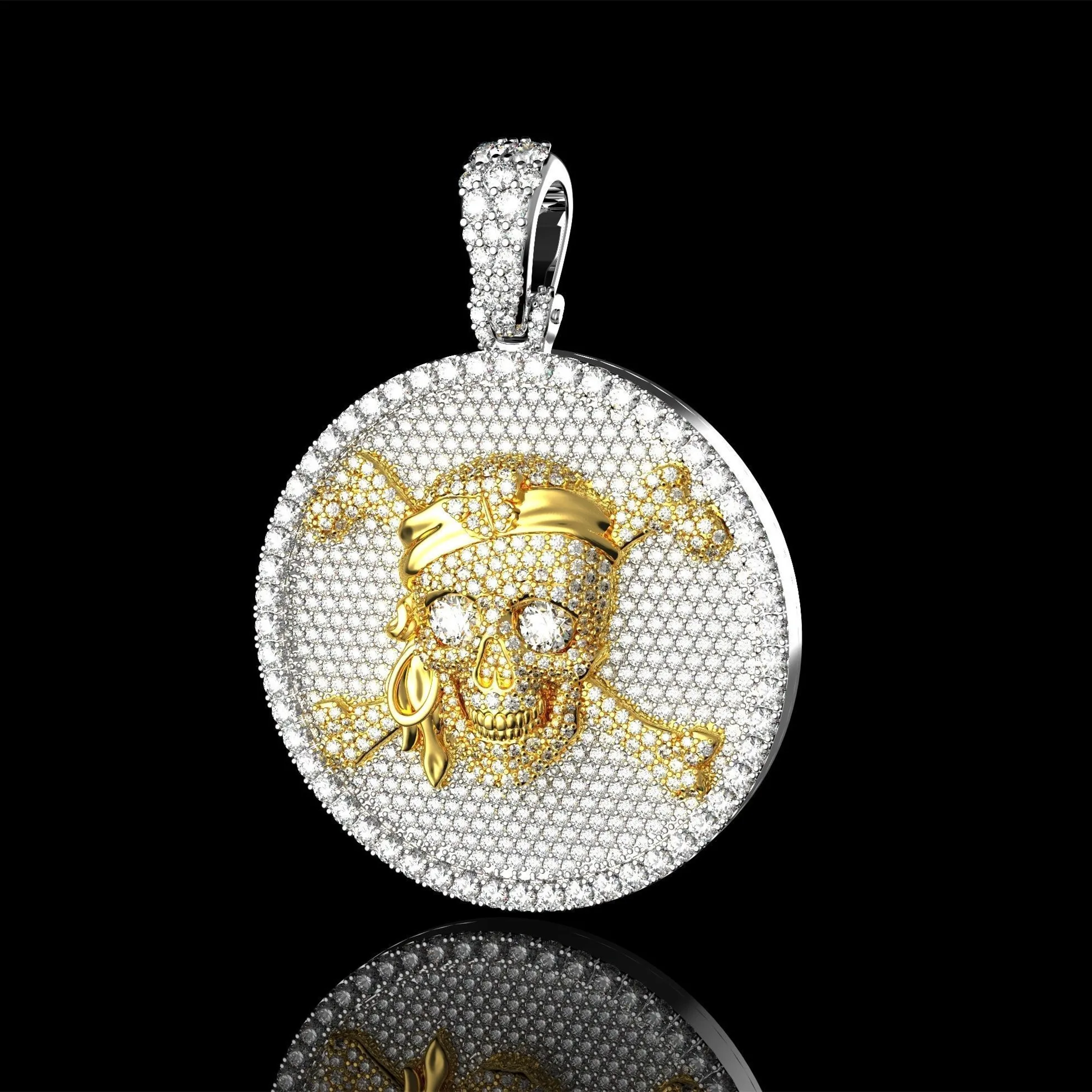 new arrival gold plated customize hip hop skull iced out round pendant