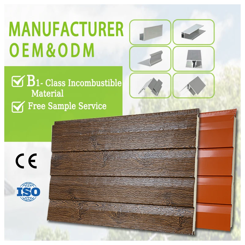 Wood Stone  Brick Black Color PU Sandwich Wall Panel Metal Ceiling Exterior Siding Wall